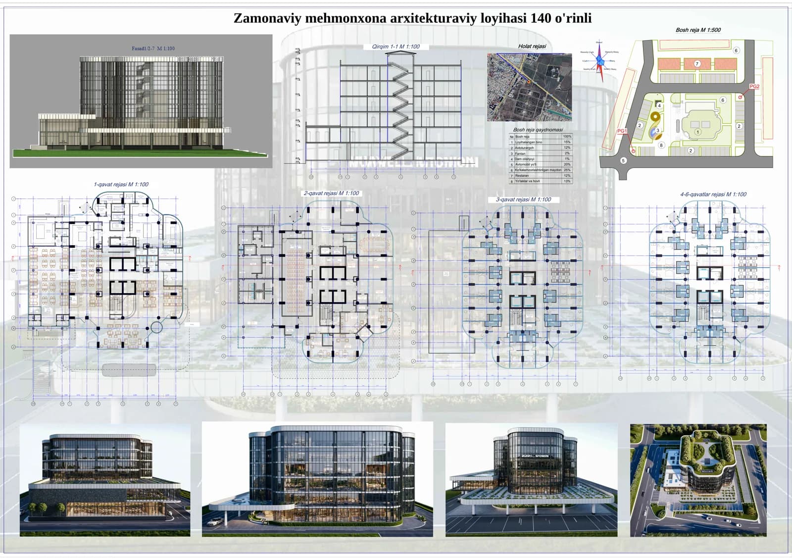 Zamonaviy mehmonxona arxitekturaviy loyihasi 140 o'rinli  2.0x1.40 m.pdf