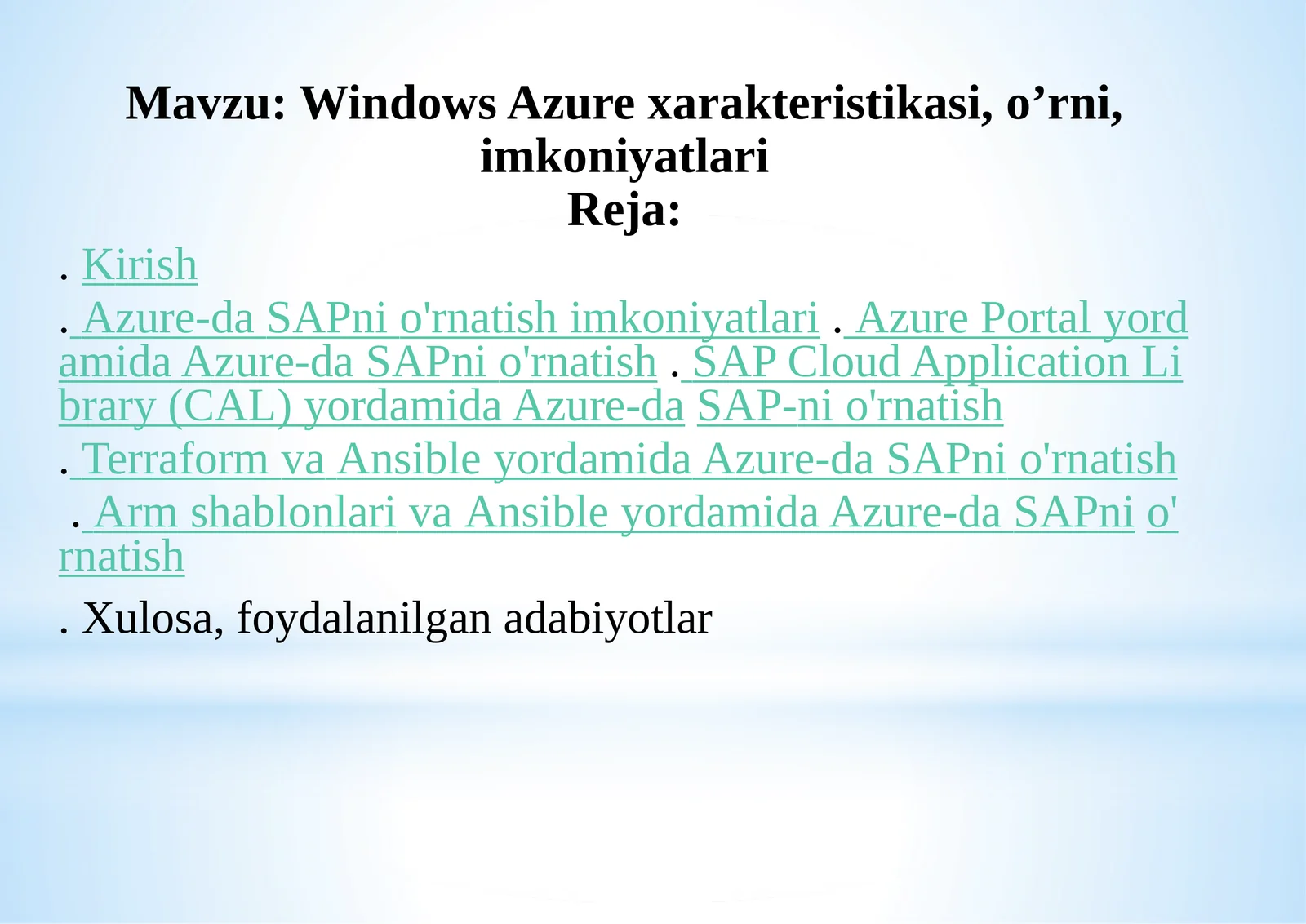 Azure-da SAP-ni o’rnatishning mumkin bo’lgan variantlari