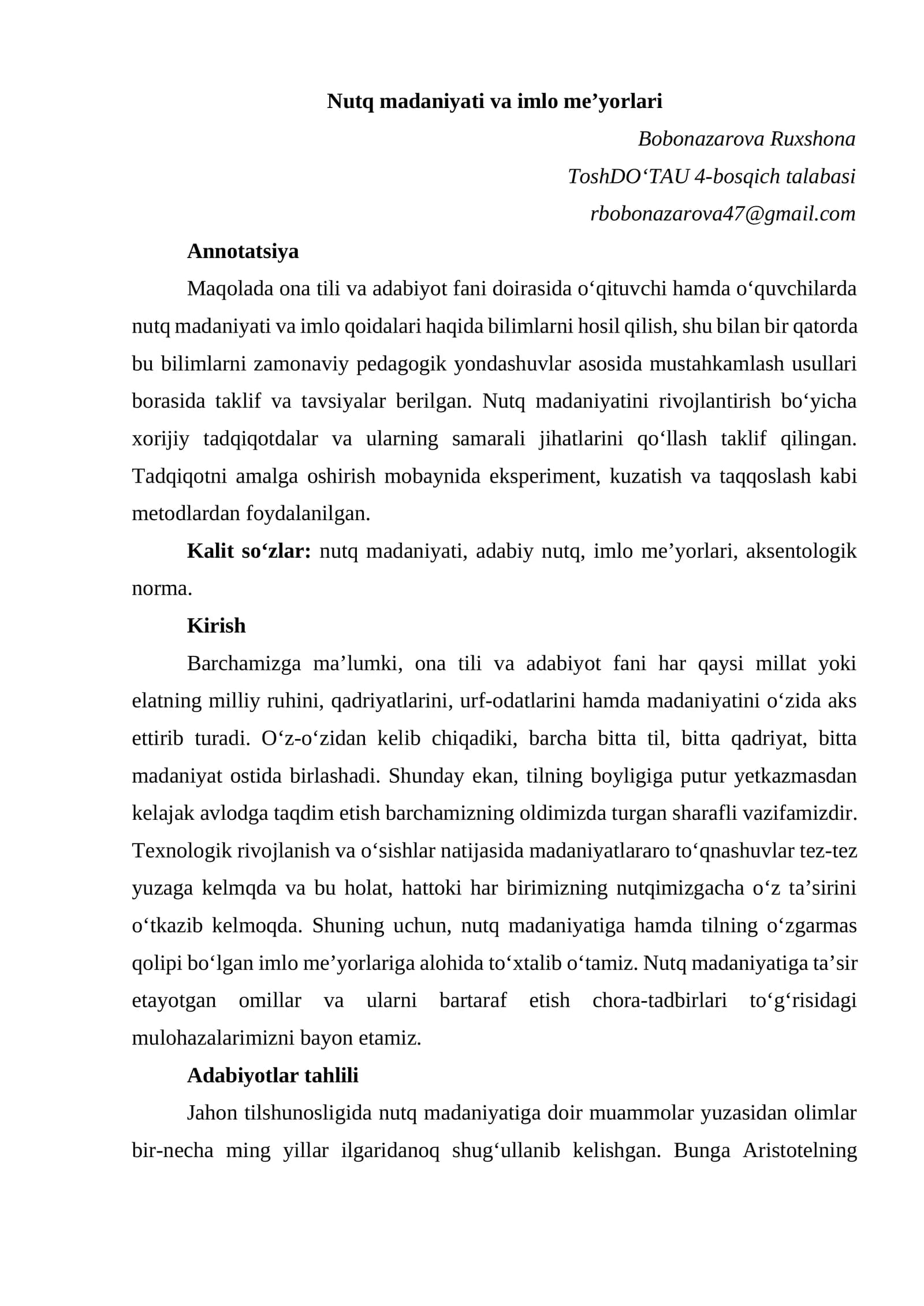 Nutq madaniyati va imlo me’yorlari