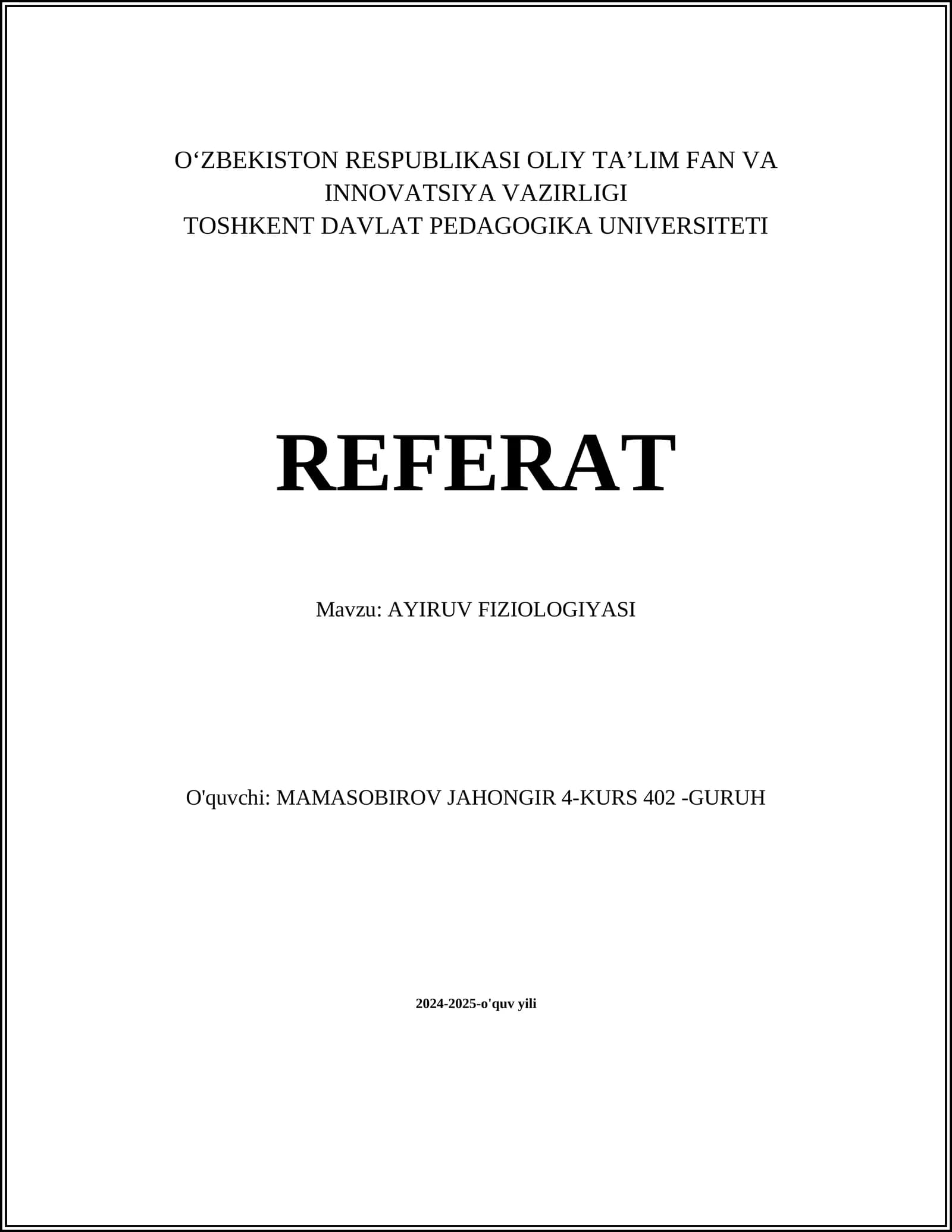 AYIRUV FIZIOLOGIYASI